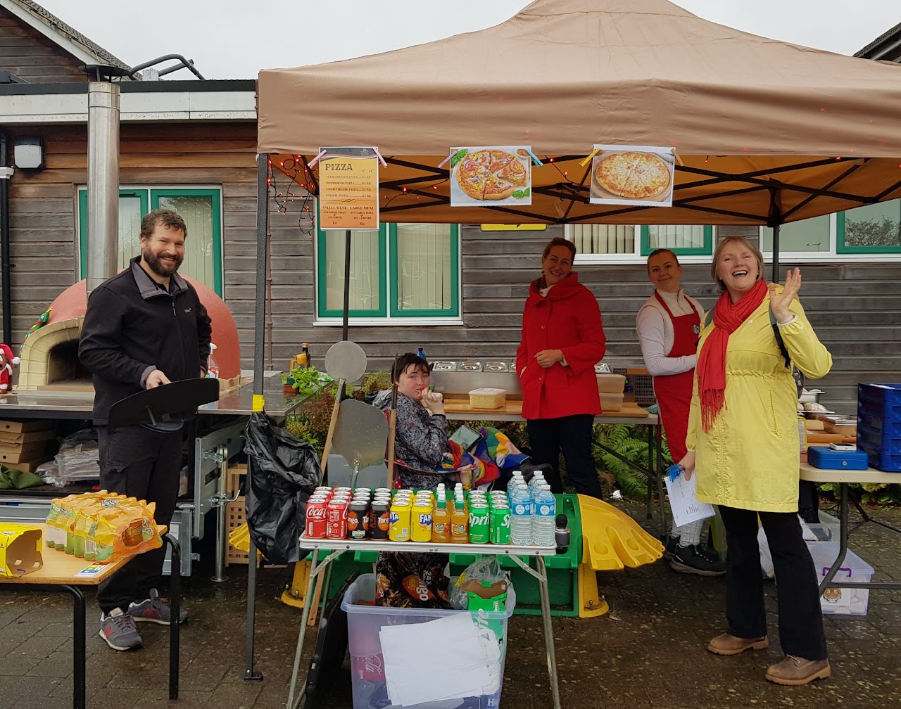 Group enjoying pizza